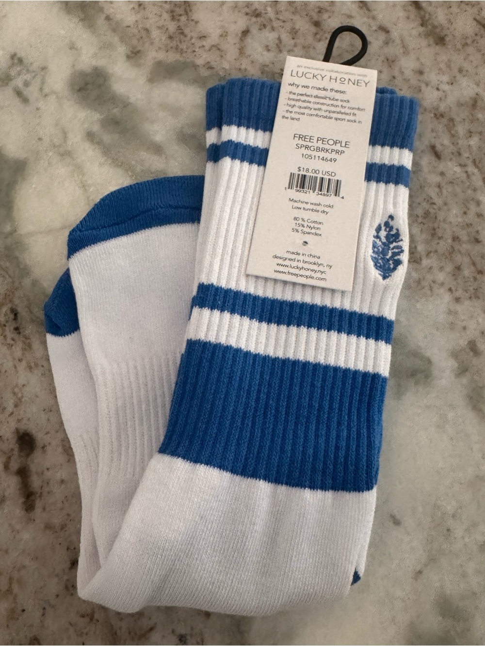 Free People White and Blue Athletic Tube Socks- Lucky Honey